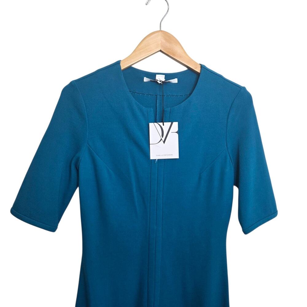 DVF DIane Von Furstenberg Womens SZ 6 Teal Blue Saturn Stretch Jersey Dress NWT - Picture 4 of 10